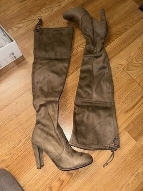 Wild Diva Over-the-Knee High Heel Boots in Taupe Brown
